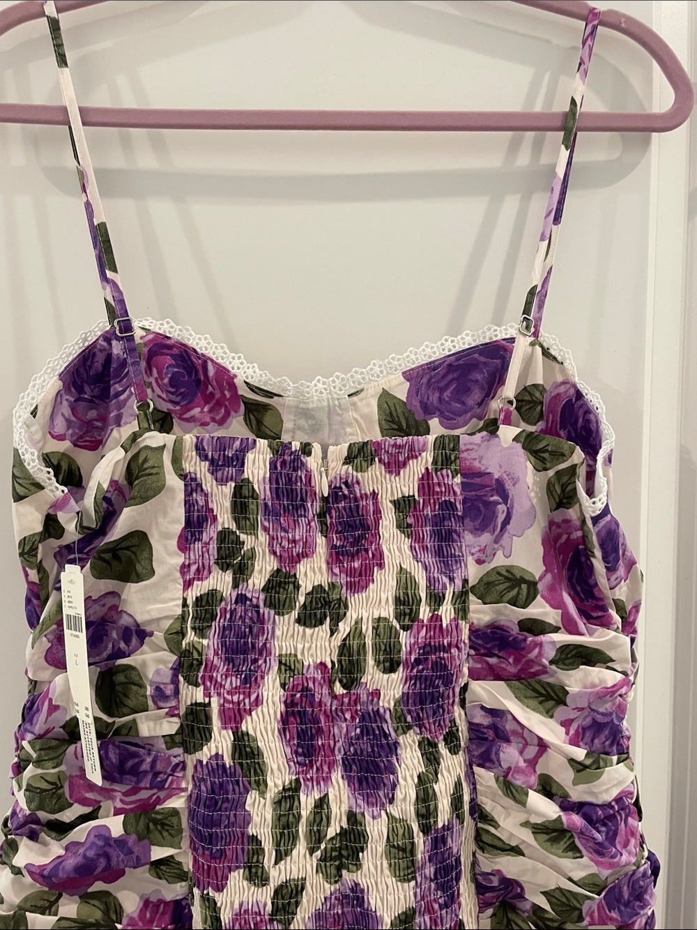 Anthropologie Maeve Brand NWT!!! Purple Floral Smocked Spaghetti Strap Dress - Picture 4 of 9